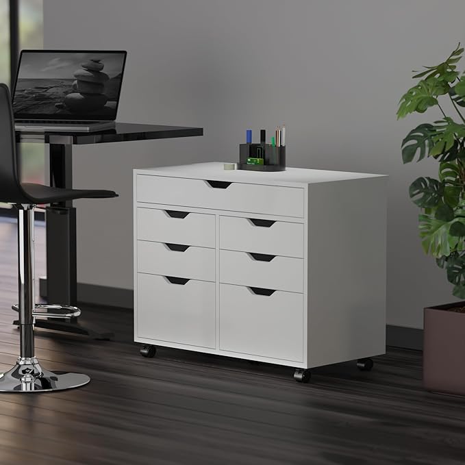 Winsome Halifax Storage Mobile Cabinets, 2 Doors, 4 Drawers, 1 Wide Drawer, for Home Office, White