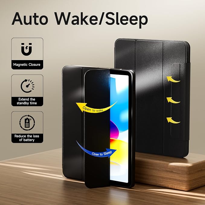 kenke Hybrid Case for iPad A16 11th Gen 11''/10th Gen 10.9'' Black | Detachable Magnetic Portrait/Landscape Stand Cover Magnetic Rotating Hard Clear PC Back Auto Wake/Sleep Support Touch ID