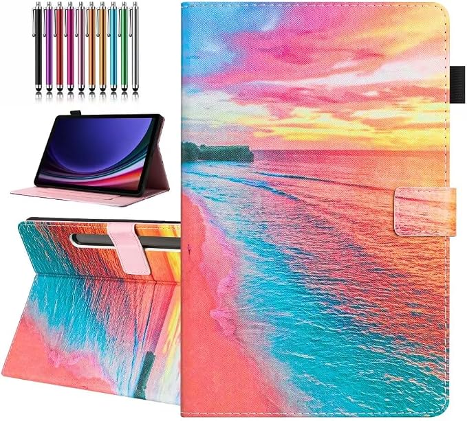 Case for Samsung Galaxy Tab S10 Lite/ S10 FE/ S9 FE 10.9 InchX400/X520/X510 Auto Wake/Sleep Premium PU Leather Folding Stand Cover with Pen Holder &amp Multiple Viewing Angles - Beach