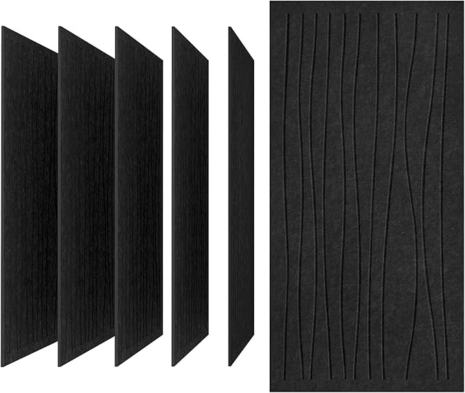 UMIACOUSTICS 6 PCS Sound Proof Panels,47.2 x 23.6 Inches Sound Absorbing Panels,Decorative Acoustic Panels in Art Curve Shaped Black Color