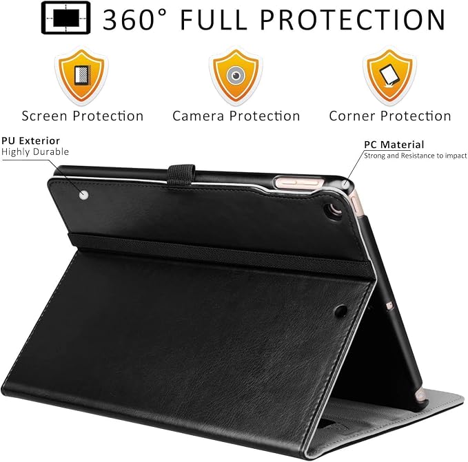 ZtotopCases for iPad 6th/5th Generation 9.7 Inch 2018/2017 iPad Air 2 &amp 1 Case Premium PU Leather Business Folding Cover with Auto Wake/Sleep Multiple Viewing Angles for iPad Air 2nd/1st Gen Bl