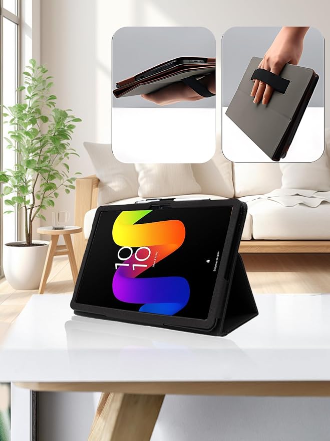 Case for TCL TAB 8 Gen 2 8.7 inchFolding Stand ProtectiveBOVUGAC Case Cover with Pencil HolderWrist StrapFull ProtectionPremium PUScratch Resistant(Black)