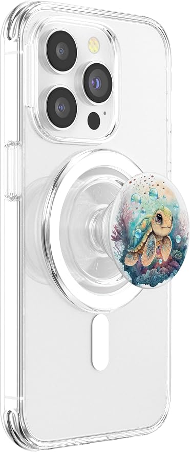 Cute Kawaii Baby Sea Turtle in The Ocean PopSockets Adhesive PopGrip
