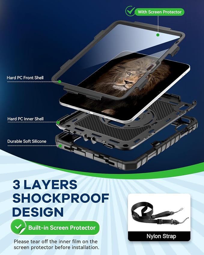 Cantis Case for iPad 9th/8th/7th Generation with Screen Protector iPad 10.2 Case 2021/2020/2019 with 360 Degree Rotating Stand/Shoulder Strap/Pencil Holder Alpine Green