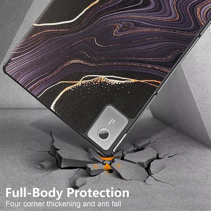 Smart Case for Lenovo Idea Tab 11 Inch 2025 (TB-336ZU/FU) Tablet | Magnetic Trifold Slim Folio PU Leather Stand Cover with Auto Sleep Wake (Black Marble)