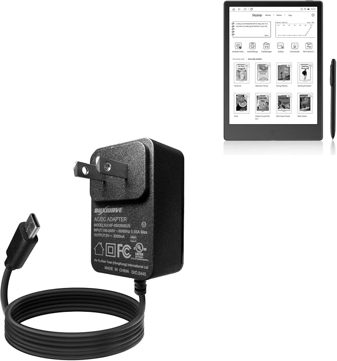 BoxWave Charger Compatible with Boyue Likebook Alita - Wall Charger Direct (15W) Rapid Charge Your Device with Built-in 3ft Cable