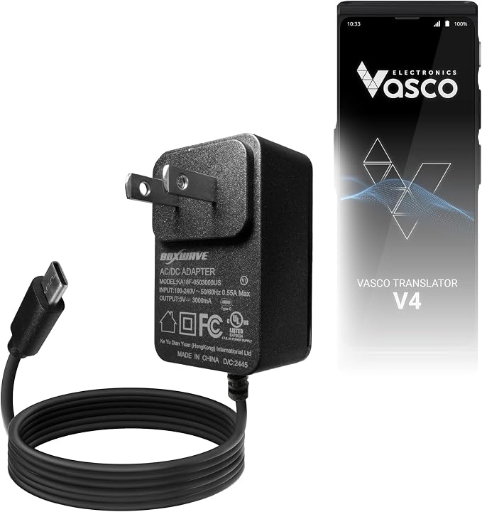 BoxWave Charger Compatible with Vasco Translator V4 - Wall Charger Direct (15W) Rapid Charge Your Device with Built-in 3ft Cable