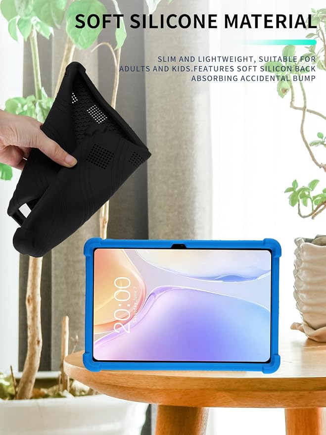 Case for Odea A12 Android 15 Tablets 12 Inch Tablet 2025- Soft Silicone Shock Proof Lightweight Stand Rubber Shell Protective CoverKids Friendly Soft Silicone Adjustable Stand CoverBlack
