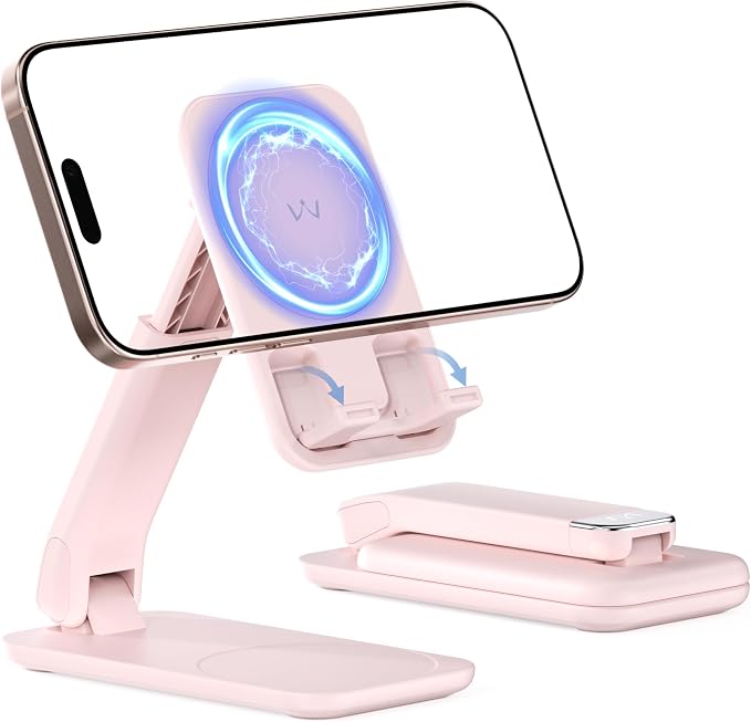 iWALK Magnetic Cell Phone Stand for Desk Angle and Height Adjustable Mobile Phone Holder Foldable Magnet Stand for iPhone 17 16 15 14 13 12 Pro Max and iPad Cell Phone Holder for Samsung Black