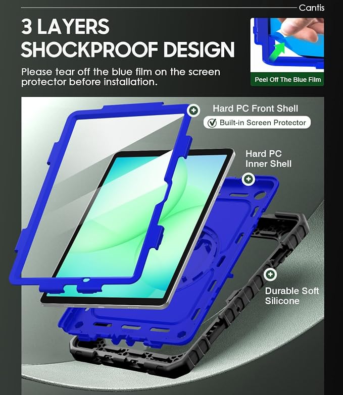 Cantis Case for Samsung Galaxy Tab A11 Plus 11'' 2026 (SM-X230/X236/X238) | Shockproof Case for Tab A11+ with Screen Protector/Rotating Stand/Pen Holder/Shoulder Strap Black