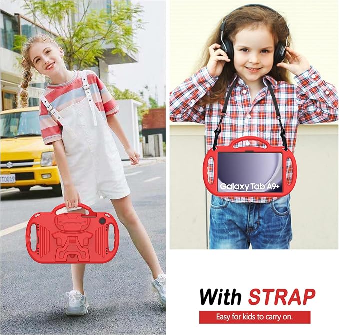 Kids Case for Samsung Galaxy Tab A11+ Plus/A9+ Plus 11 Inch Case with Strap Shockproof Lightweight Handle Stand 2025/2023 Model with Lanyard Black