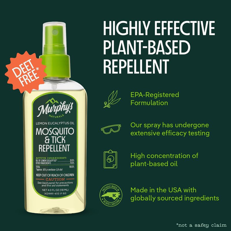 Murphy's Naturals Mosquito & Tick Bug Repellent Spray, Oil of Lemon Eucalyptus for Skin + Outdoor Gear, 4 Ounce Pump, 1-Pack