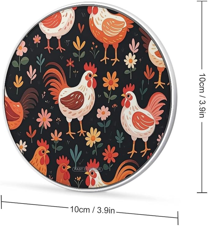 Cute Rooster Chickens Wireless Charger 10W Portable Fast Wireless Charging Pad Compatible with Phone Slim Charging Station Lightweight Charger Mat Charging Block for Travel Home Office