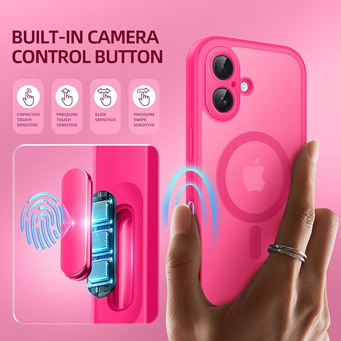 BERFY Magnetic for iPhone 16 Plus Case, Compatible with MagSafe, Built-in Privacy Screen Protector and Upgraded Camera Protection, Anti-Spy Full Body Shockproof Phone Case for 16 Plus 6.7", Hot Pink