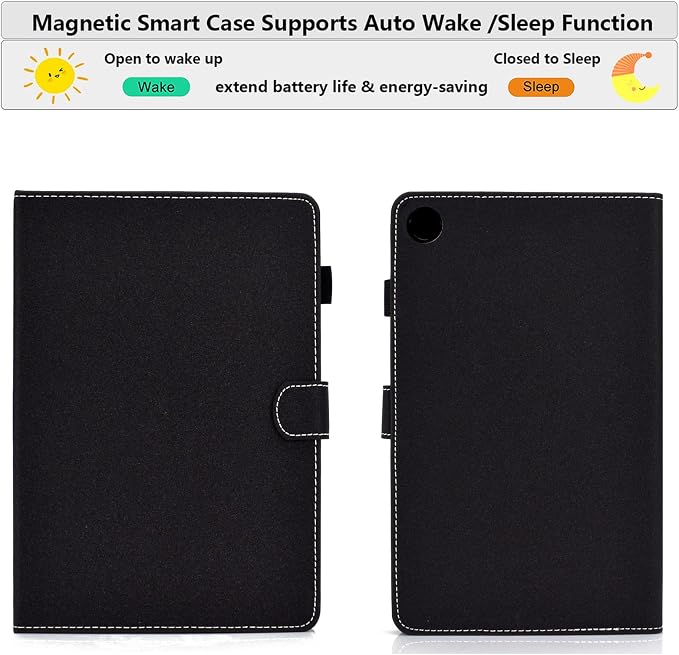 Fire HD 8 Case Slim Folding Stand Auto Wake/Sleep Wallet Case with Cards/Cash Holder for Amazon Fire HD 8(8th/7th/6th Gen 2018/2017/2016 Release)-Black