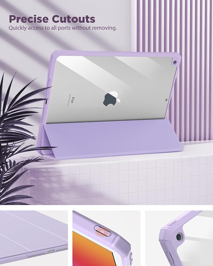 TiMOVO Case for iPad 9th/8th/7th Generation 10.2 inch Black | Pencil Holder Slim Trifold Stand Protective Cover Clear Transparent Back Shell Auto Wake/Sleep