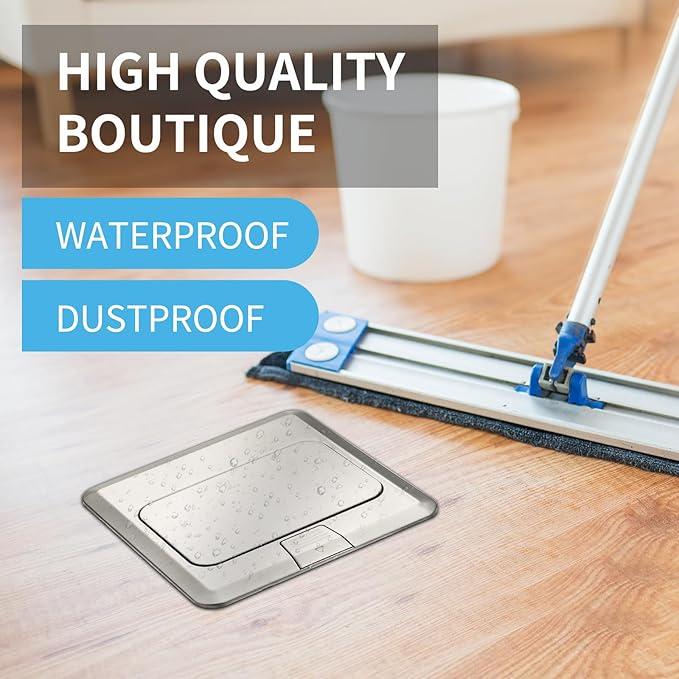 Vagueior Recessed Floor Electrical Outlet Kit,Waterproof Electrical Outlet Covcer Box,Hidden 20A Tamper-Resistant Receptacle Outlet with Slow Elastic Damping，ETL Certified,Stainless Steel (1 Pack)