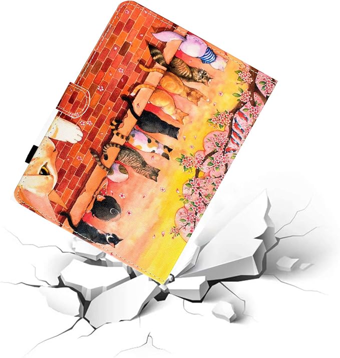 Universal 7 Inch Tablet Case Techcircle Ultra Slim Lightweight PU Leather Stand Folio Flip Wallet Protective Shell Case [Card Slots] [Magnetic Closure] for All 7 Android Tablet PC Cherry Blossom