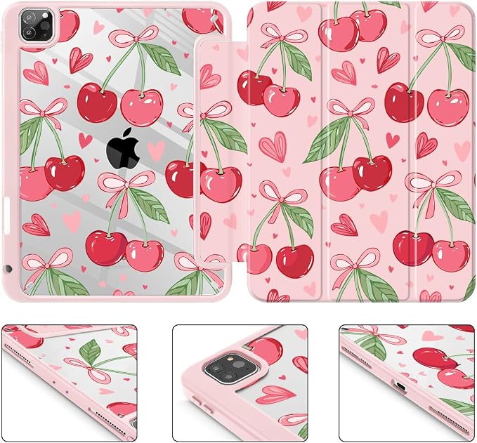 Case for iPad 12.9 Inch (6th/5th/4th/3rd Generation 2022/2021/2020/2018) Pencel Holder + Trifold Support Auto Sleep/Wake Transparent Shockproof Back Cover Abstract Floral SD163