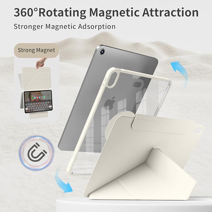 Case for iPad A16 11th Generation 11 inch 2025 &amp iPad 10th Gen 10.9 inch 2022 with Pencil Holder Detachable Magnetic Rotating Clear Hard PC Back Trifold &amp Y Stand (Black)