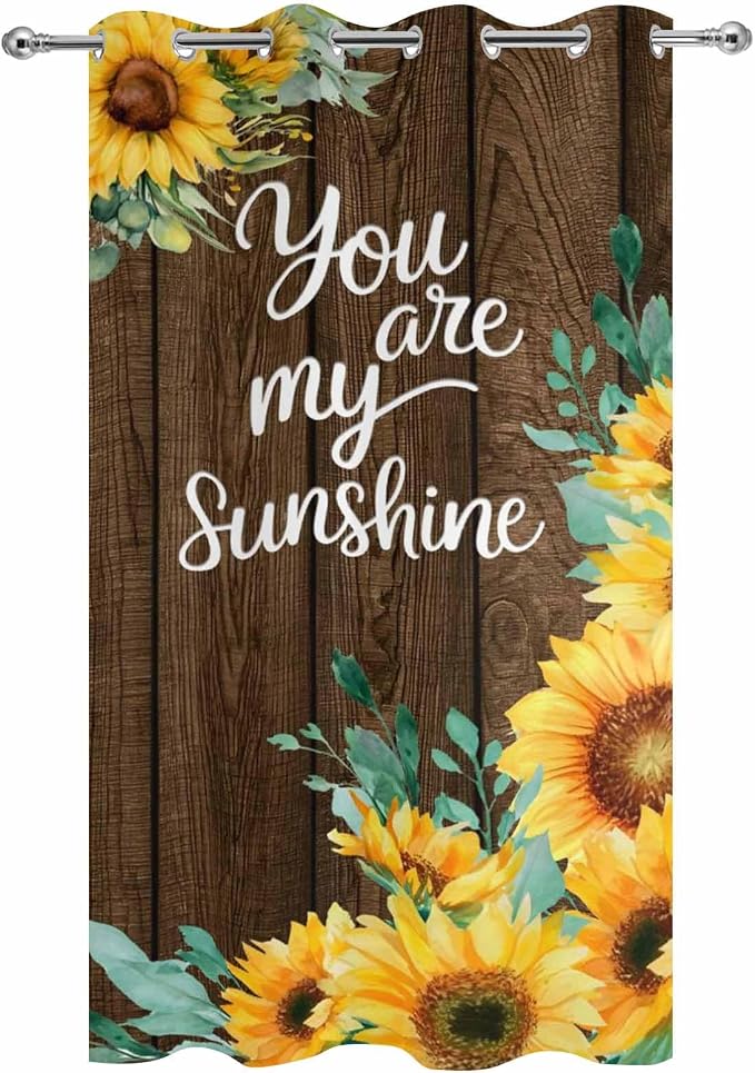 Summer Outdoor Curtains for Patio Sunflowers Eucalyptus Leaves Wood Waterproof