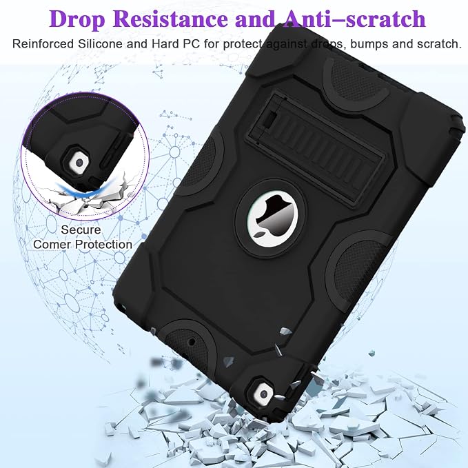 ZoneFoker for iPad 9th Generation Case iPad 8th 7th Generation Case iPad 10.2 Inch 2021/2020/2019 Case Heavy Duty Rugged Shockproof Protective Cover with Kickstand Black