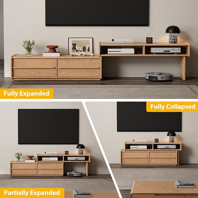 YQJJGL Solid Wood TV Stand for TVs up to 65 Inch， Walnut TV Stand with Storage and Shelf for Living Room, Bedroom, Office