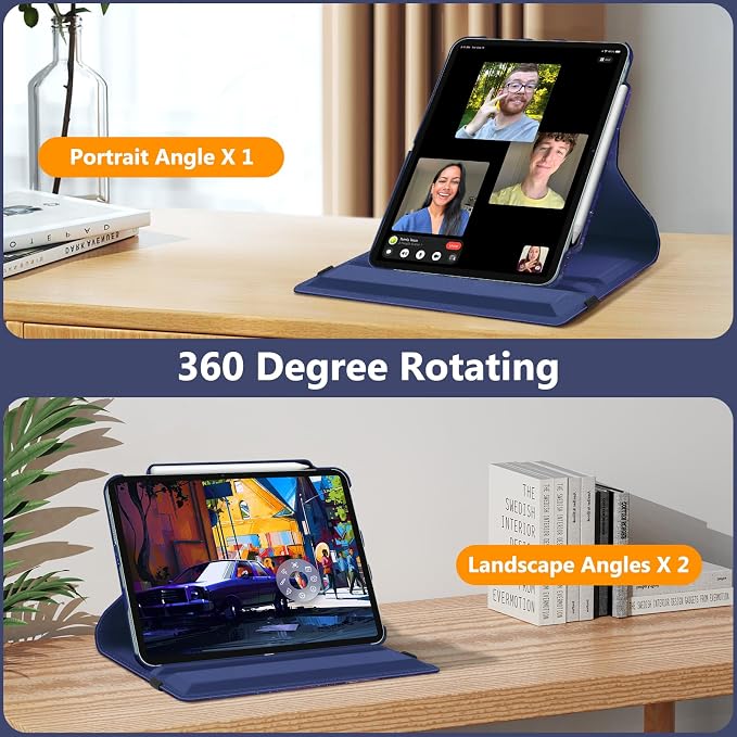 Fintie Rotating Case for iPad Air 13-inch M4/M3/M2 (2026/2025/2024) | 360° Swivel Stand Landscape &amp Portrait Viewing Shockproof Protective Cover Pencil Holder Auto Sleep/Wake Black