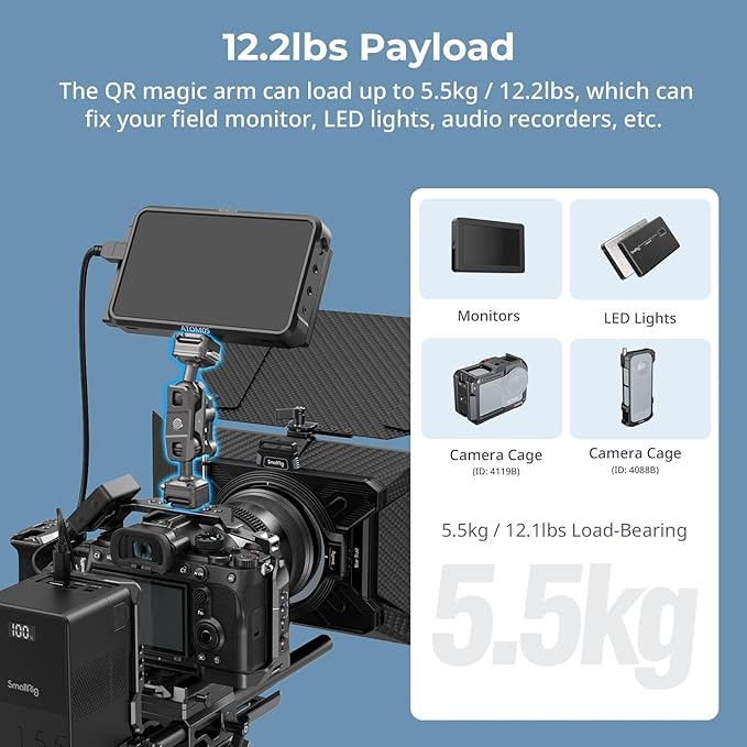 SMALLRIG Quick Release Magic Arm with 360° Ball Head, Articulating Magic Arm with 1/4"-20 Screws & Detachable Locating Pins, Max Payload 5.5kg / 12.1lbs, for Monitor, Camera Cage, HawkLock H21
