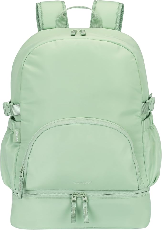 Bentgo 2-in-1 Adult Backpack & Insulated Lunch Bag – Lightweight, Water-Resistant Travel Backpack with 9 Compartments, Laptop Sleeve & Trolley Sleeve for Work & Everyday Use (Clay Green)