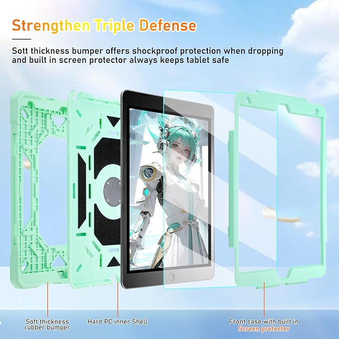 for iPad 9th/8th/7th Generation Case iPad 10.2 Case 2021/2020/2019 Rugged Heavy Duty Shockproof Protective Kids Case with Screen Protector/360° Rotating Folding Stand/Pencil Holder/Shoulder Strap