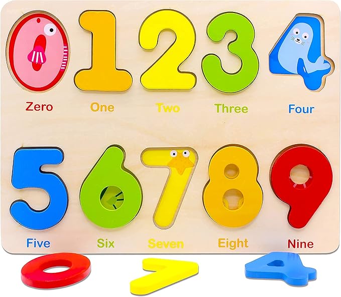 Aile Wooden Preschool Learning Number Puzzles Toys for Kids Age 2-4， Educational Toys.