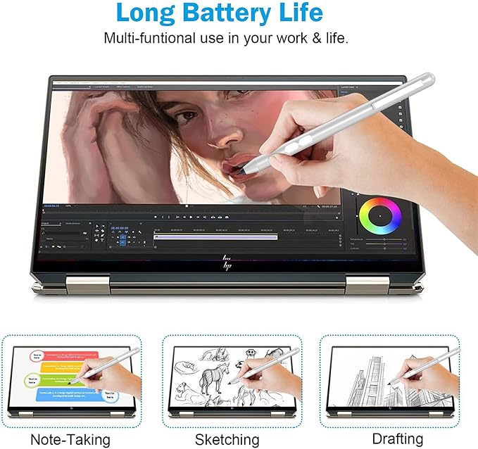 Stylus Pen for HP Omnibook X Flip Rechargeable MPP 2.0 with 4096 Pressure | Digital Stylus Pen for HP Envy/Pavilion/Spectre x360 – Tilt Support Palm Rejection Fast Charge Ideal for Drawing &amp N