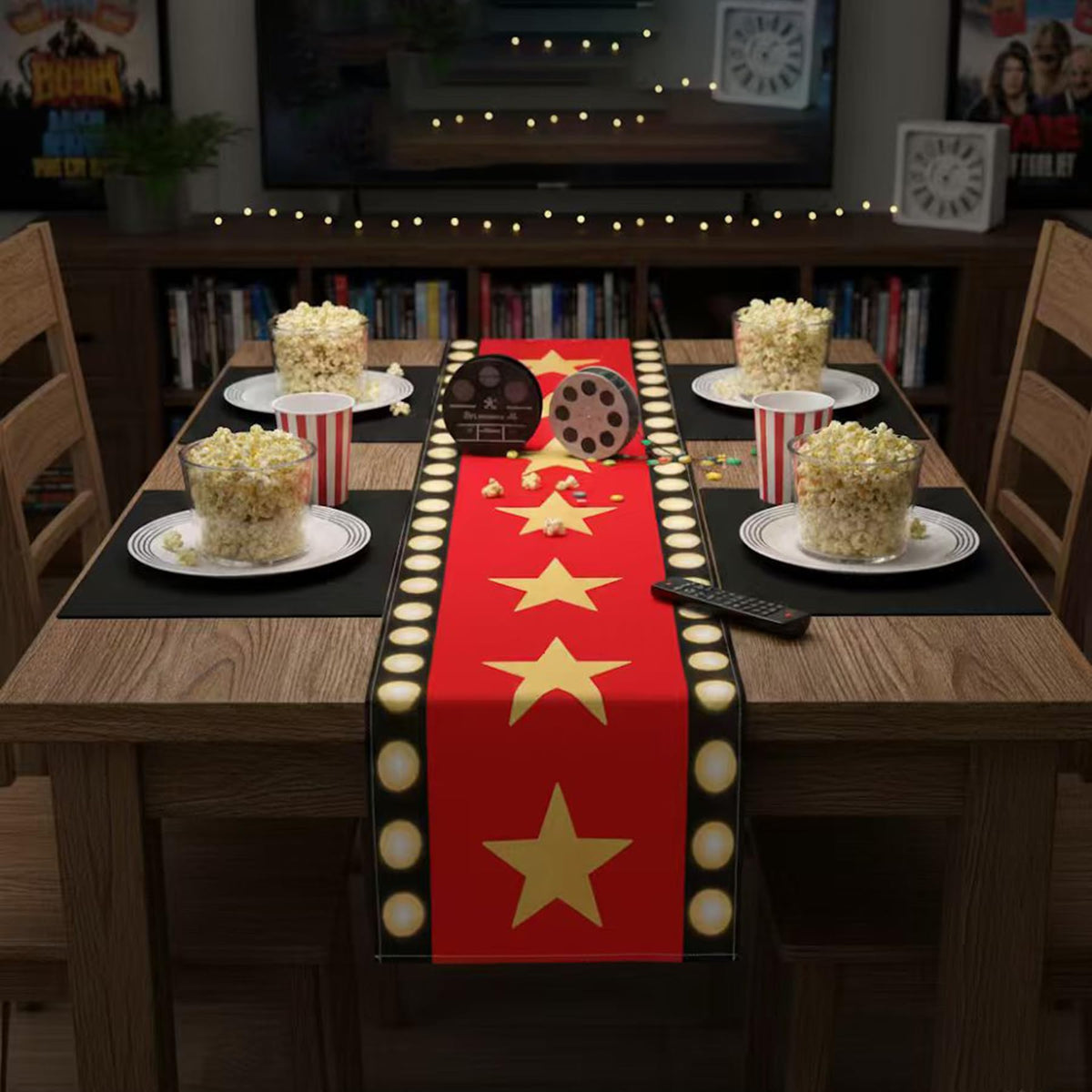 2 Pcs 13 x 72 Inch Movie Night Table Runner with Gold Star Design - Red Carpet Decoration for Birthday Party Supplies（red）