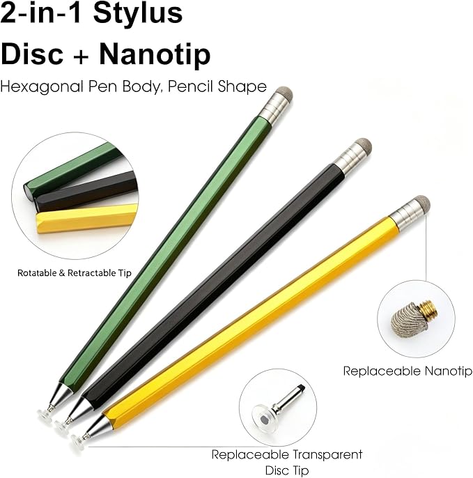 Retractable 2-in-1 Stylus Pen for Nintendo Switch 2&amp1 Dual Tips Aluminum Touch Pen for Switch OLED Lite &amp All iOS Android Touch Devices Passive No Charge Game Stylus (Black)