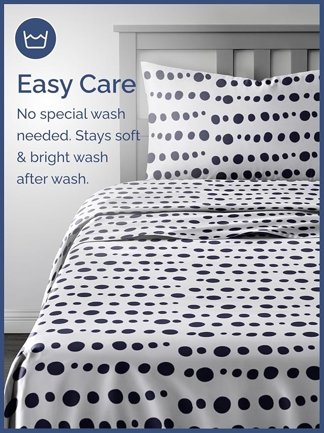 Kids Blue Dots Twin 3 Piece Sheet Set - Boys, Girls, Teens, Toddler - Easy Fit Deep Pockets - Breathable, Hotel Quality Bedding Sheets - Machine Washable - Wrinkle Free - Cute, Cozy, Soft - CGK Linens