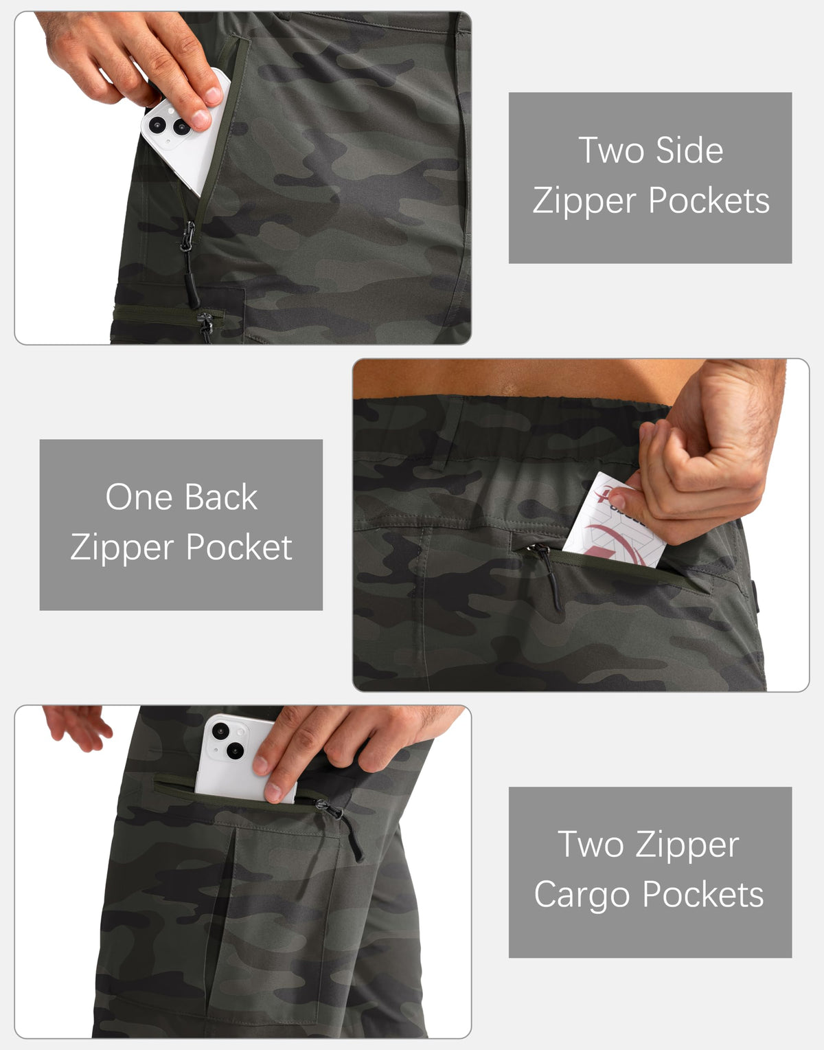 Pudolla Men's Hiking Cargo Shorts 9" Lightweight Outdoor Work Shorts for Men Travel Golf Camping Casual with 5 Zipper Pockets(Green Camo Large)