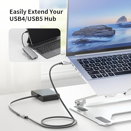 Long USB C Extension Cable 10FT Compatible with Thunderbolt 540Gbps Data &amp 240W Charging 8K@120Hz Video for Display Type C Male to Female Extender for Thunderbolt 4/3 /SSD/USB Hub/Dock