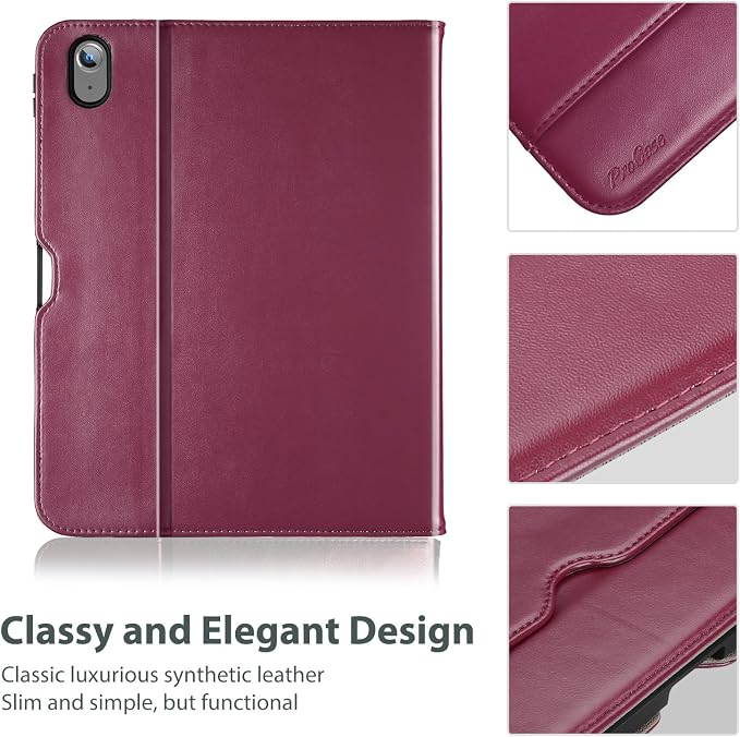 ProCase for iPad A16 11th Generation 11” 2025/iPad 10th Generation 10.9” 2022 with Pencil Holder iPad 11/10 PU Leather Case Business Stand Cover Smart Folio with Hand Strap Front Pocket -Berrypurple