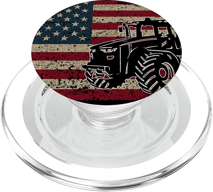 Farm Tractors America Flag I Patriotic Farming Gift Idea PopSockets Adhesive PopGrip