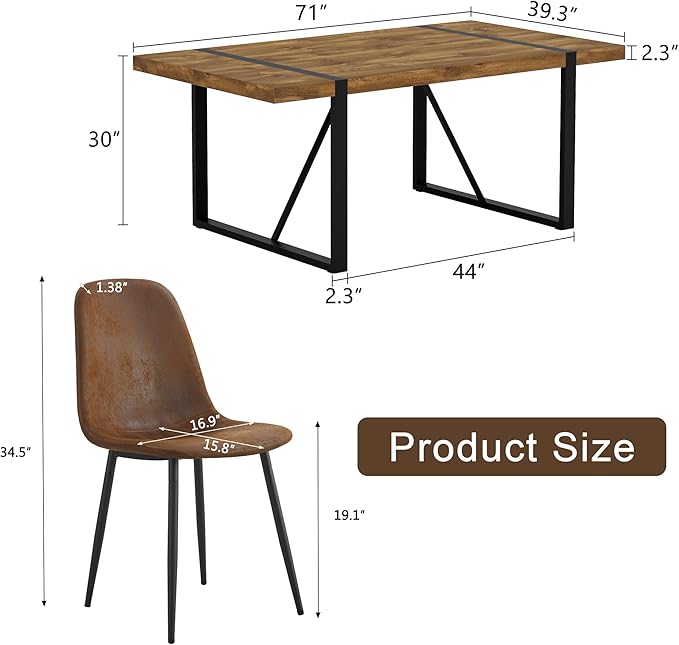 Rustic 9 Piece Dining Room Table Set for 8 People, Mid Century Modern 71 Inch Rectangle Wood Kitchen Dining Table with 8 Fabric Chairs Set, Suitable for Kitchen Dining Room Apartment
