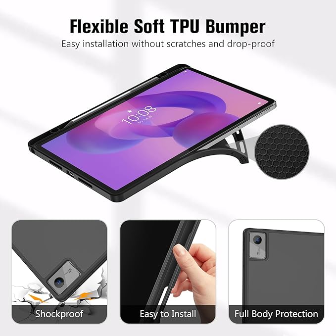ProCase Full-Edge Case for Lenovo Idea Tab 11 2025 &amp Tab K11 Gen 2 | Slim Trifold Stand Cover with Shockproof TPU Back Pencil Holder &amp Full Protection - Black