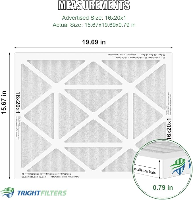 16x20x1 Air Filter 4 Pack, MERV 8 Pleated Dust Defense Air Filters Replacement