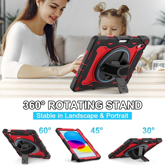 for iPad 9th 8th 7th Gen Case 10.2 inch with Screen Protector | 360° Rotating Kickstand Hand Strap Shoulder Strap Heavy Duty Military Grade - Kids Friendly