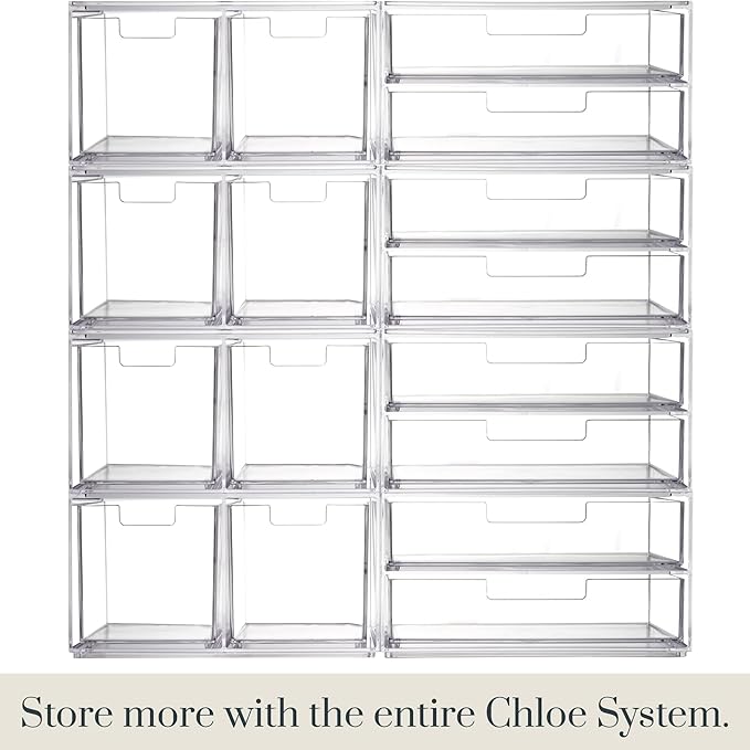 STORi Chloe Stackable Makeup Holder & Drawer Organizer Set, Clear, BPA-Free Plastic, Made in USA, Organize Brushes, Cosmetics & Beauty Essentials