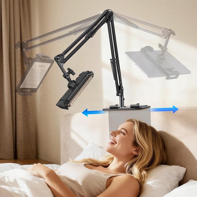 Phone Holder&ampTablet Holder for BedOverhead Cell Phone Mount | Adjustable 360° Rotatable Metal Kindle Holder Stand for iPad Pro Air Mini iPhone17/16 Kindle Other 5-12.9 Inch Devices