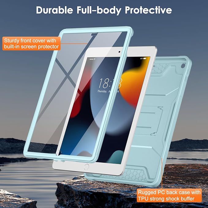 DTTO Case for for iPad 9th/8th/7th Generation 10.2-inch Black | Durable Shockproof Protective Cover Built-in Screen Protector &amp Kickstand Corner Protection