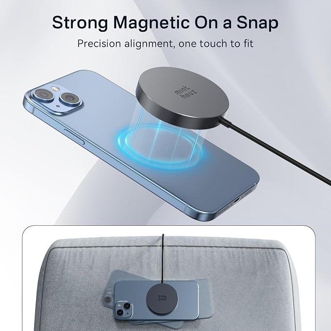 Minthouz 15W Fast Magnetic Wireless Charger Mag Safe Charging Pad Compatible with iPhone 17 Pro Max/17 Pro/17 iPhone 16/15/14/13/12 Series AirPods Qi-Enabled Devices (Black)