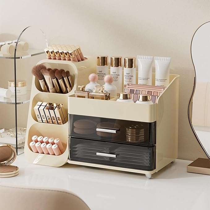 Makeup Organizer with Drawers for Vanity,Spacious Cosmetic Display Case,Perfect Storage Solution for Your Beauty Essential (Cream)