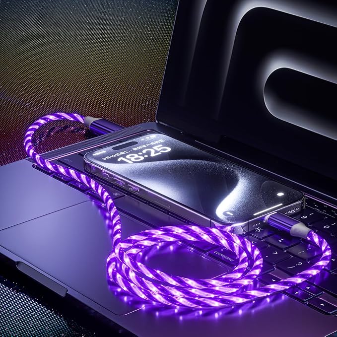 IHAO Multi Ports Charger Cable 3 Combinations in One Cable USB A to USB C/Micro USB PD Fast Charging Cord Lighted Up LED Flowing Compatible with Almost All Kinds of Electric Device-39Inches Blue